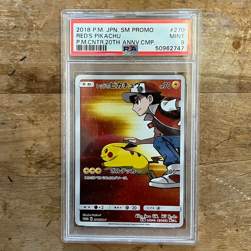 PSA 9 Mint Red's Pikachu 2018 Pokemon Center 20th Anniversary (270/SM-P) [Japanese Sun & Moon Promo]