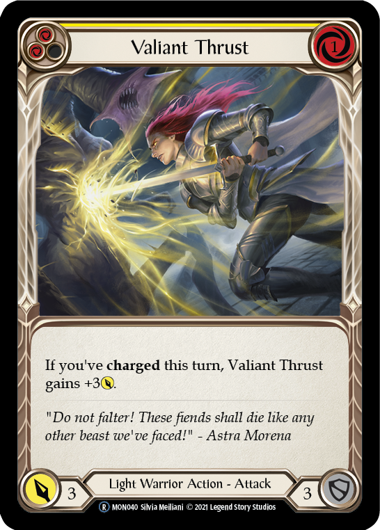 Valiant Thrust (Yellow) (Rainbow Foil) [U-MON040-RF] Unlimited Edition Rainbow Foil